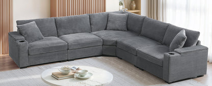 104" L-Shaped Corduroy Sectional Sofa - Storage & USB