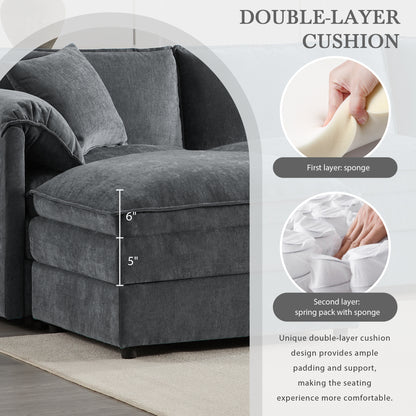 136" Dark Gray Chenille U-Shaped Sectional Sofa with Ottomans