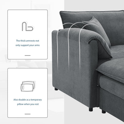 136" Dark Gray Chenille U-Shaped Sectional Sofa with Ottomans