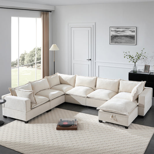 [VIDEO]117.5'' Modular Sectional Sofa with Movable Storage Ottoman, 7 Seat U Shaped Couch, Wide Seat & Free Combination, Oversized Chenille Sofa for Living Room & Apartment, 2 Colors