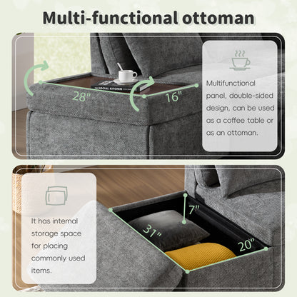 6 Seat Gray Chenille Sleeper Sectional Sofa Bed for Living Room