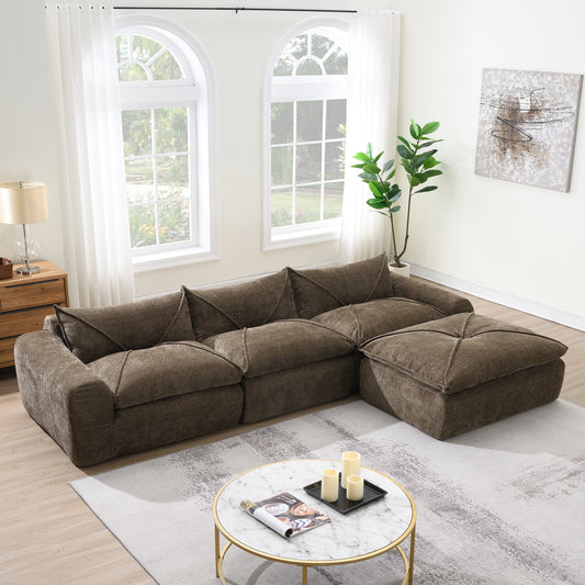 [VIDEO]116'' Fully Compressed Sofa with High Density Foam, Integrated Backrest&Seat Cushion, Decorative Edging, Legless Design without Frame, No Assembly Required, Free Combination, Particle Chenille