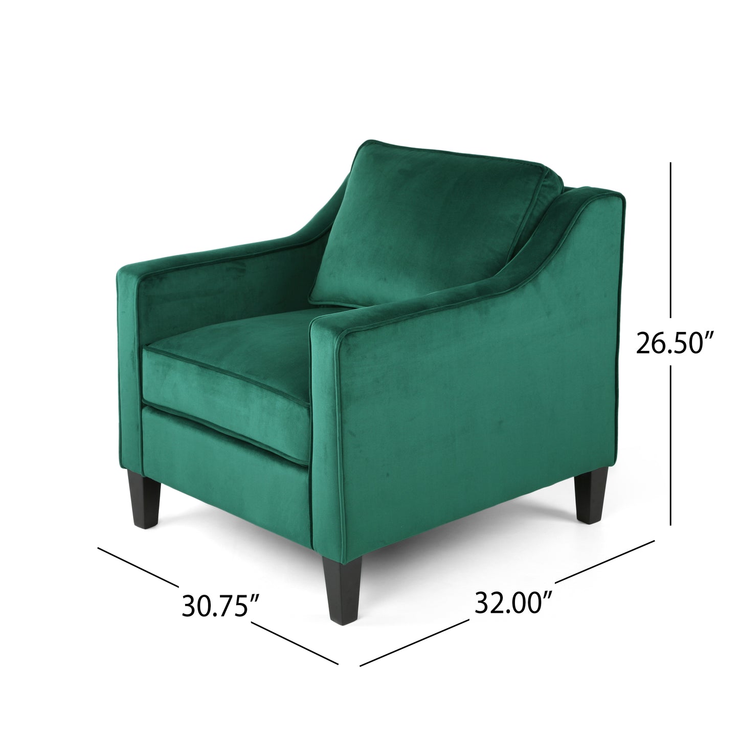 Green Velvet Club Chair - 30.75" W x 33.5" D for Living Room