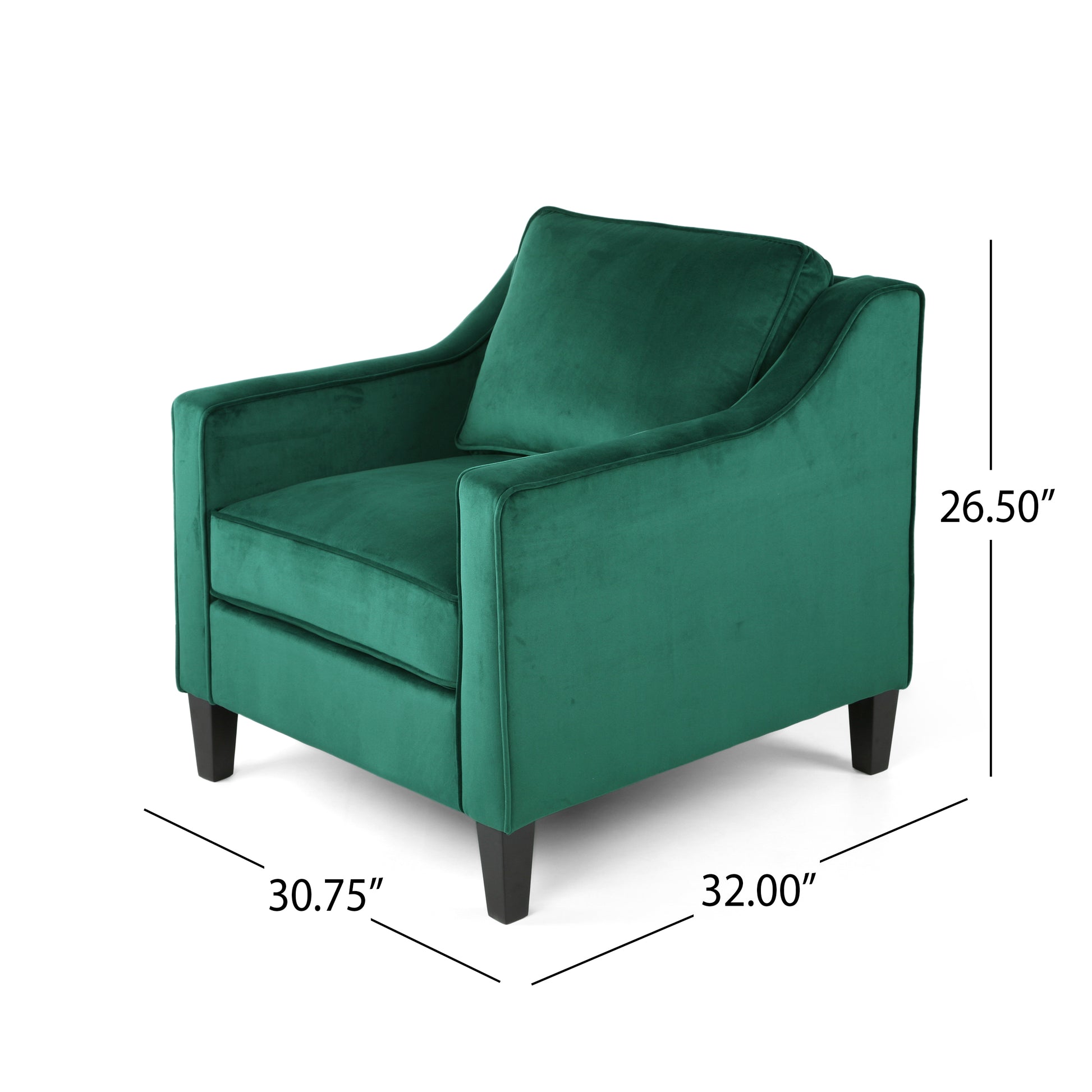Green Velvet Club Chair - 30.75" W x 33.5" D for Living Room