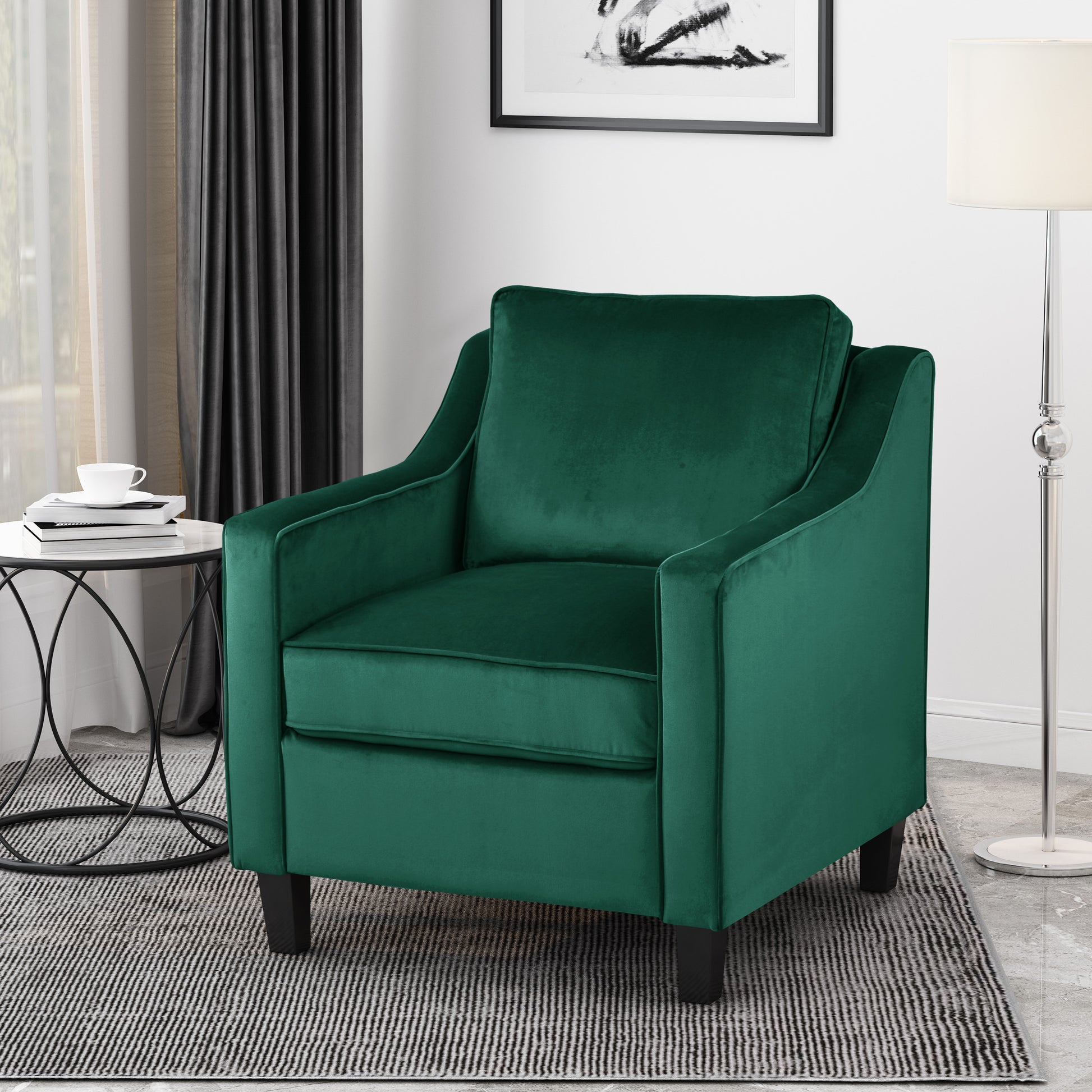 Green Velvet Club Chair - 30.75" W x 33.5" D for Living Room