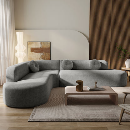 Grey Polyester 4 Seat Corner Sectional Sofa for Living Room