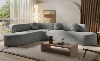Grey Polyester 4 Seat Corner Sectional Sofa for Living Room