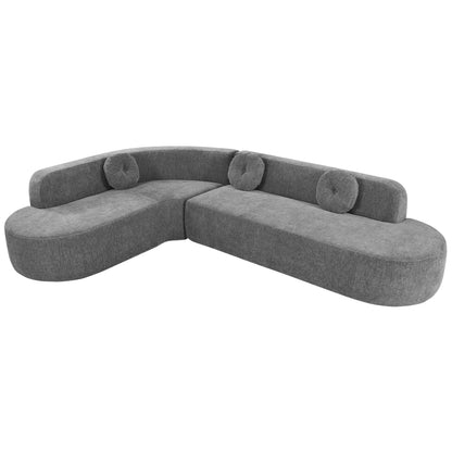 Grey Polyester 4 Seat Corner Sectional Sofa for Living Room