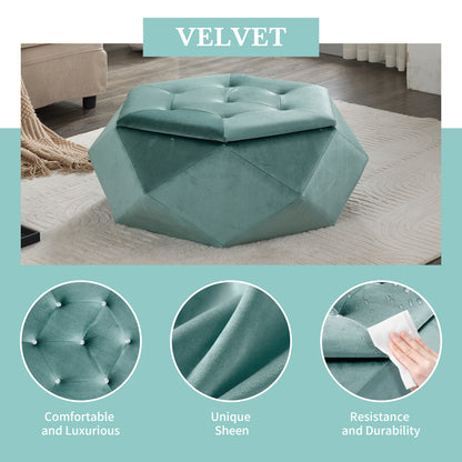 Green Velvet Storage Ottoman - 34"L x 30.5"W Footrest for Living Room Bedroom