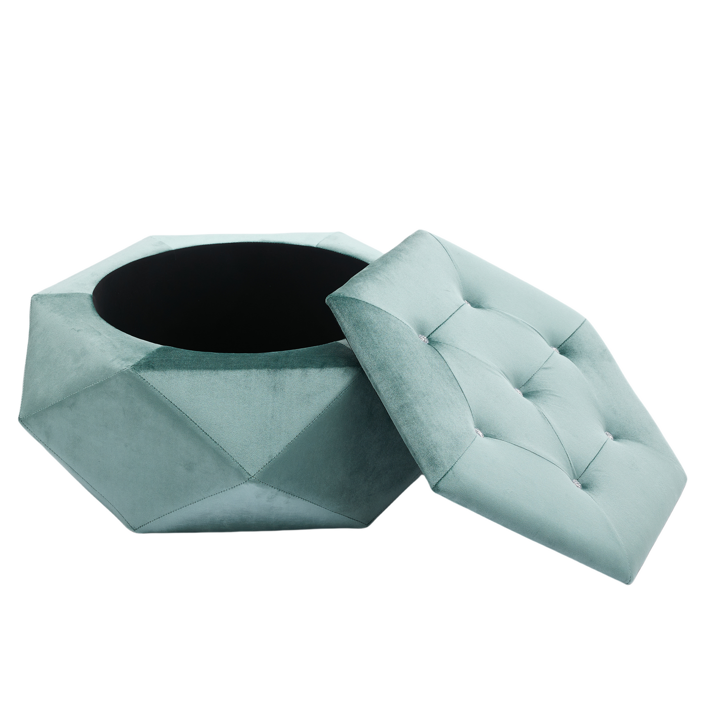 Green Velvet Storage Ottoman - 34"L x 30.5"W Footrest for Living Room Bedroom