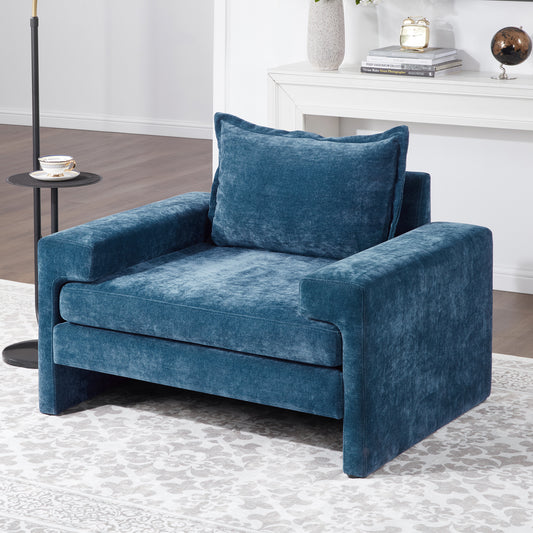 Chenille Upholstered Armchair 40.9" Accent Chair with Wide Armrests, Thick Cushion, Ergonomic Back Support for Living Room, Bedroom, or Office, Blue