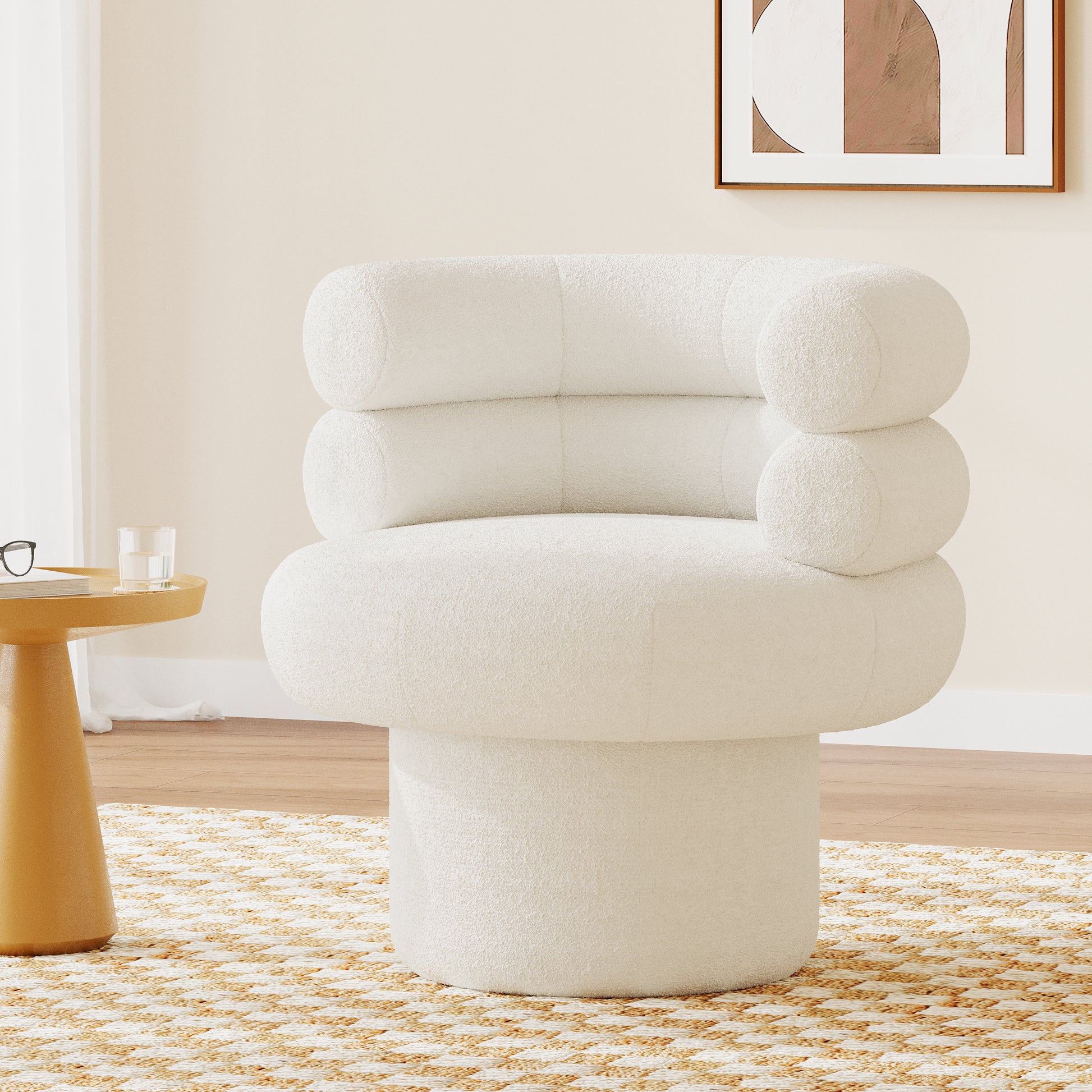 360°Swivel Chair Swivel Accent Chair Round Swivel Chair Barrel Chair Vanity Chair for Living Room, Bedroom or Small Space, White