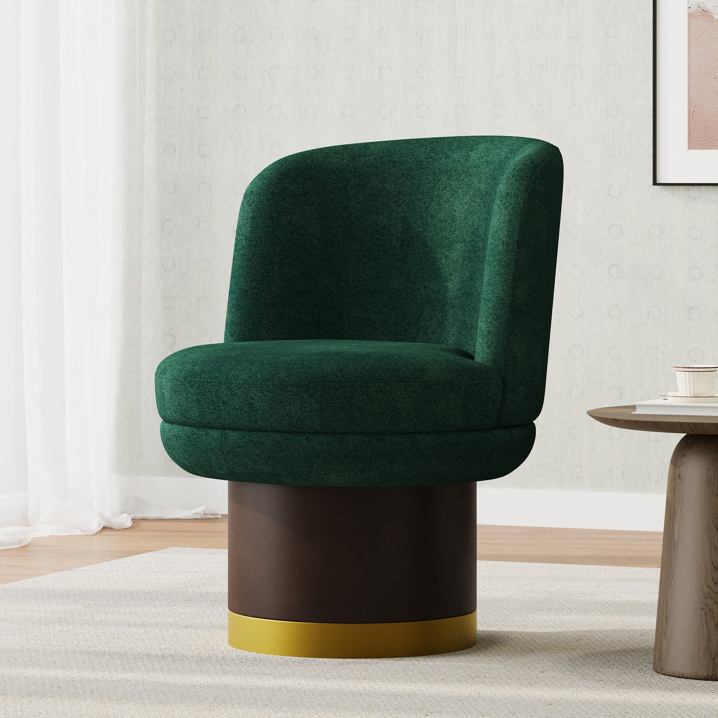 360°Swivel Accent Chair Round Swivel Chair Barrel Chair Upholstered Swivel Chair for Living Room, Bedroom or Apartment, Green
