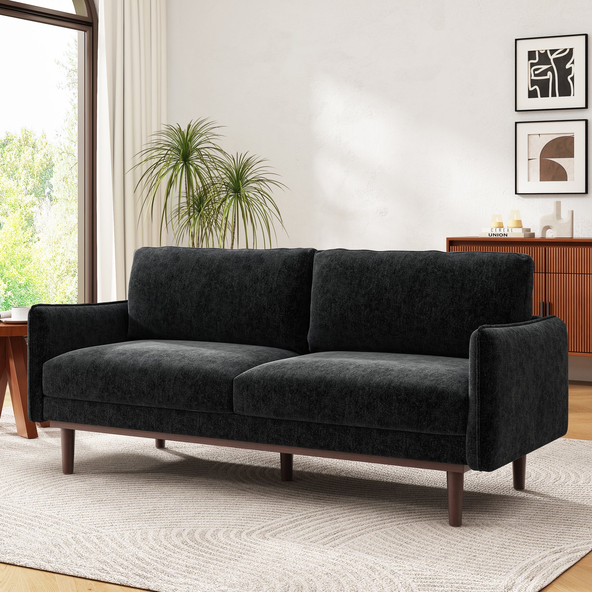Modern Style Loveseat Sofa 75.75" Sofa Couch 2-seater Sofa with Spacious Seating Area for Living Room, Black