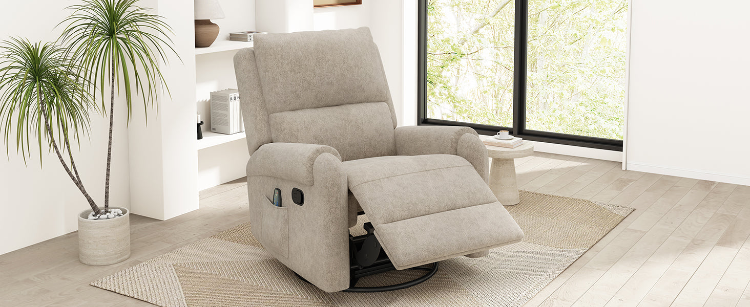 Oatmeal Manual Recliner with Massage - 8 Modes for Living Room