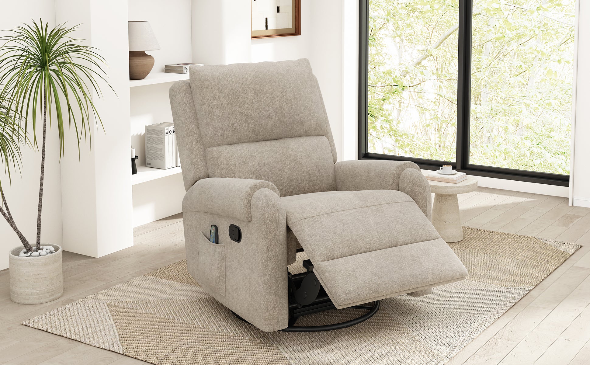 Oatmeal Manual Recliner with Massage - 8 Modes for Living Room