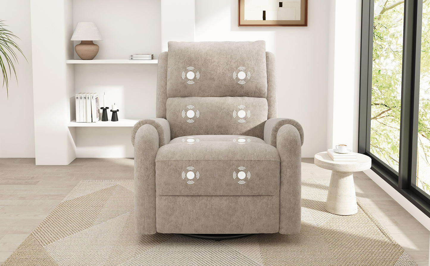 Oatmeal Manual Recliner with Massage - 8 Modes for Living Room