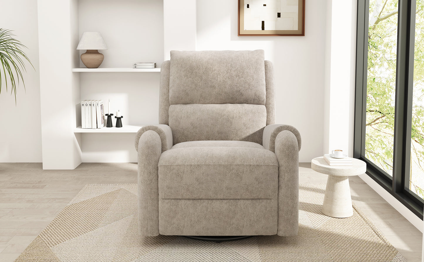 Oatmeal Manual Recliner with Massage - 8 Modes for Living Room