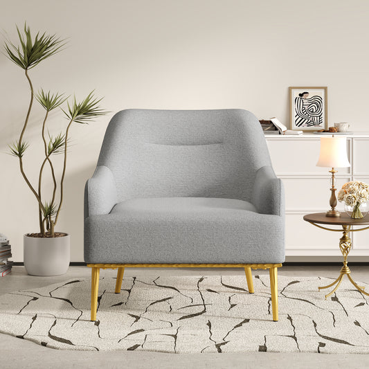 Modern Accent Chair Upholstered Armchair Single Sofa Chair with Curved Backrest and Gold Metal Legs for Living Room, Bedroom or Reading Corner, Grey
