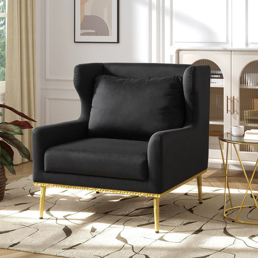 Modern Armchair Velvet Accent Chair Reading Chair Single Sofa Chair for Living Room, Bedroom, or Reading Corner, Black