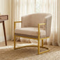 Modern Accent Chair Cozy Armchair Upholstered Reading Chair with Gold Metal Frame Living Room, Bedroom, or Office, Brown