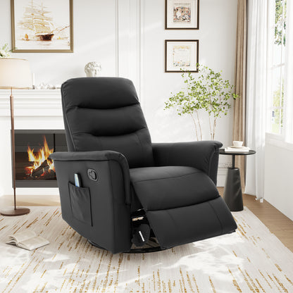 Manual Recliner Chair Rocking and Swivel Recliner Nursery Rocking Recliner Massage Recliner with 8-Point Massage Function and Adjustable Backrest for Living Room, Bedroom and Nursery, Black