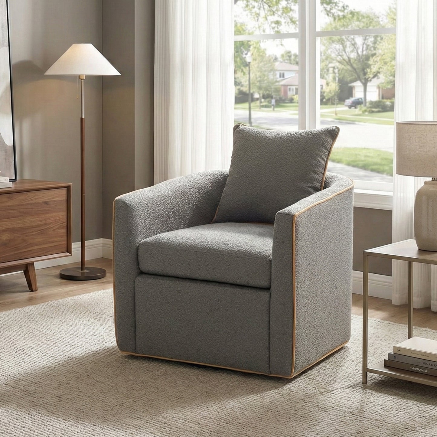 Swivel Accent Chair Upholstered Club Chair Barrel Sofa Chair for Living Room , Reading Corner, and Small Spaces, Light Grey