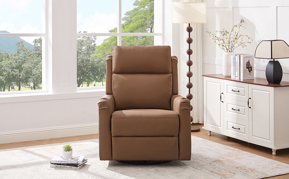 Brown PU Leather Recliner Chair - 8-Point Massage & Swivel