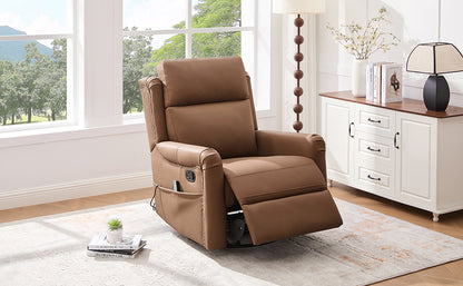 Brown PU Leather Recliner Chair - 8-Point Massage & Swivel