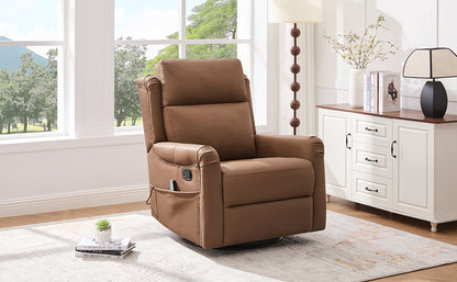 Brown PU Leather Recliner Chair - 8-Point Massage & Swivel