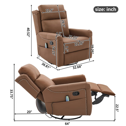 Brown PU Leather Recliner Chair - 8-Point Massage & Swivel