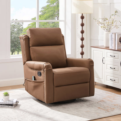 Brown PU Leather Recliner Chair - 8-Point Massage & Swivel