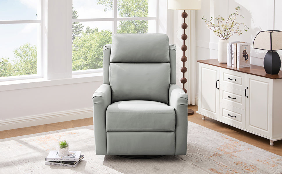 Grey PU Leather Recliner - 8-Point Massage & Swivel for Living Room