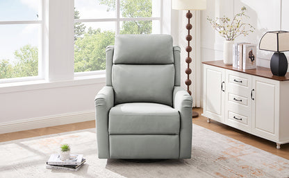 Grey PU Leather Recliner - 8-Point Massage & Swivel for Living Room