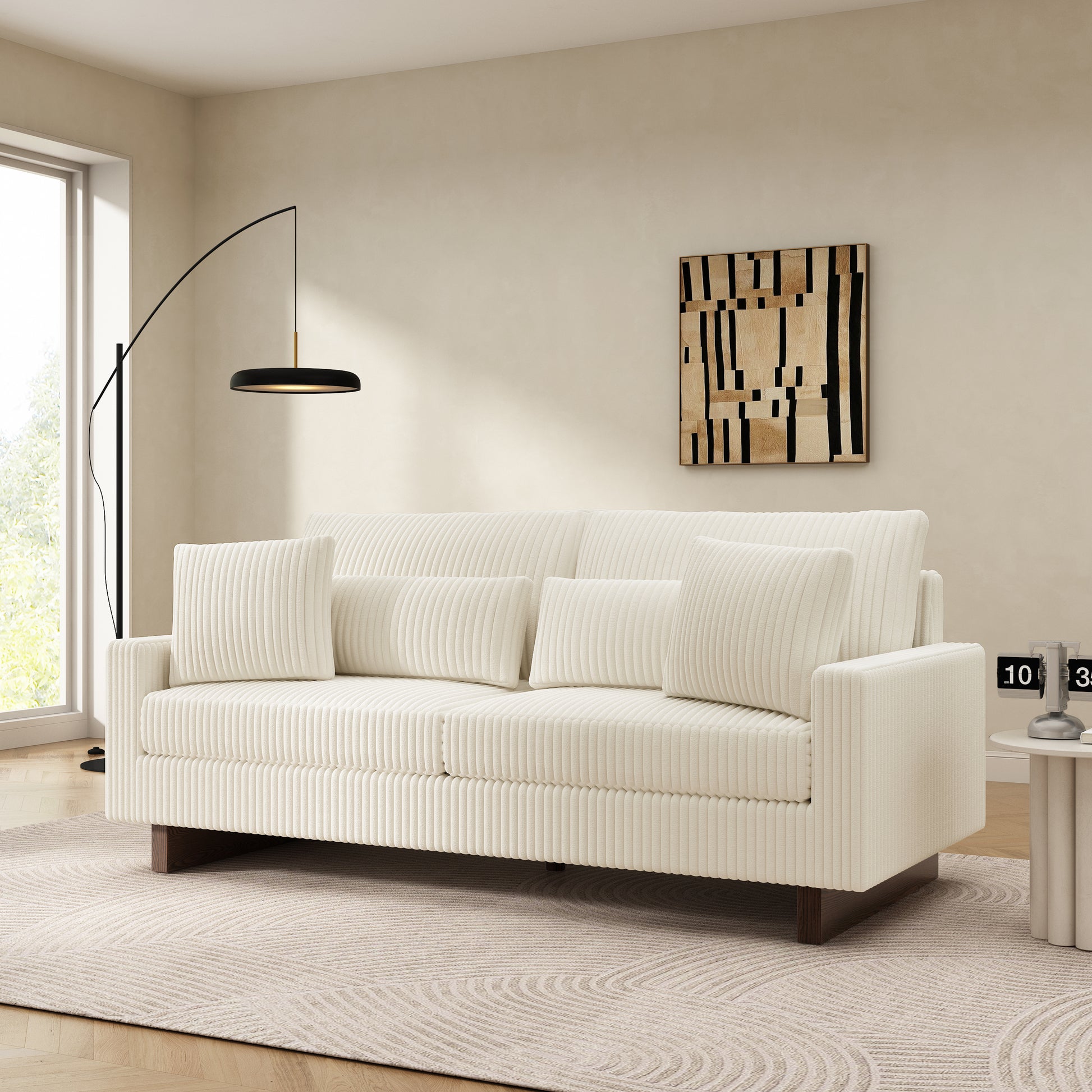 Modern Loveseat Sofa 80.3" Sofa Couch Upholstered Sofa with Four Pillows for Living Room, Beige