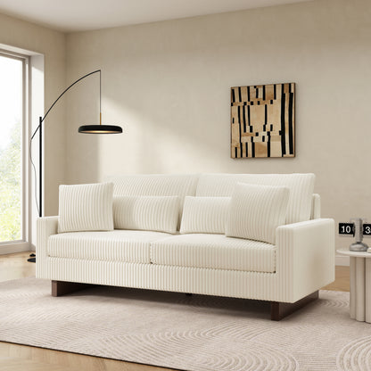 Modern Loveseat Sofa 80.3" Sofa Couch Upholstered Sofa with Four Pillows for Living Room, Beige