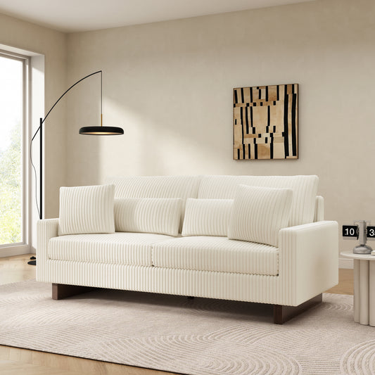 Modern Loveseat Sofa 80.3" Sofa Couch Upholstered Sofa with Four Pillows for Living Room, Beige