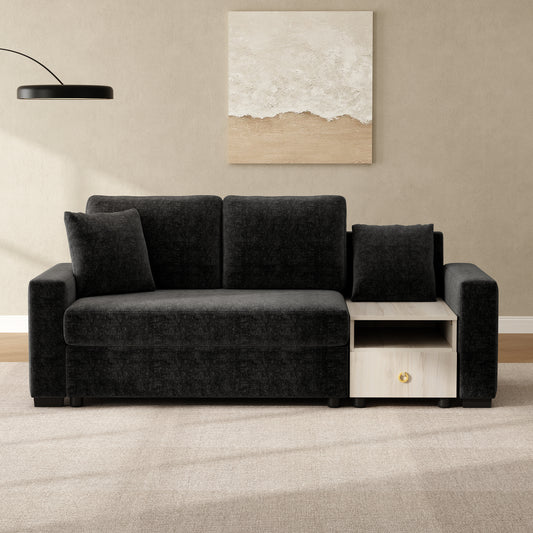 Modern Sofa Couch 79.3" Modular Sofa Upholstered Sofa Couch with Storage Armrest and Center Console for Living Room, Black