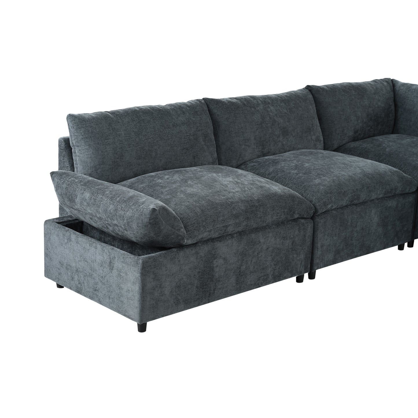 Dark Gray Modular Sectional Sofa - 5 Seat Comfort & Storage