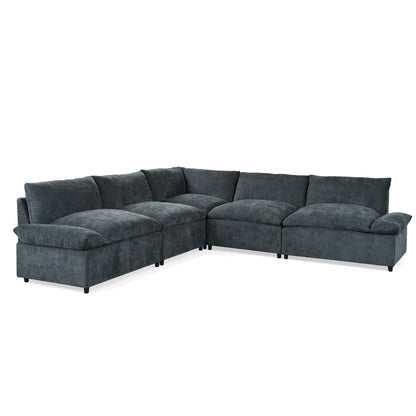 Dark Gray Modular Sectional Sofa - 5 Seat Comfort & Storage