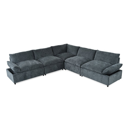 Dark Gray Modular Sectional Sofa - 5 Seat Comfort & Storage