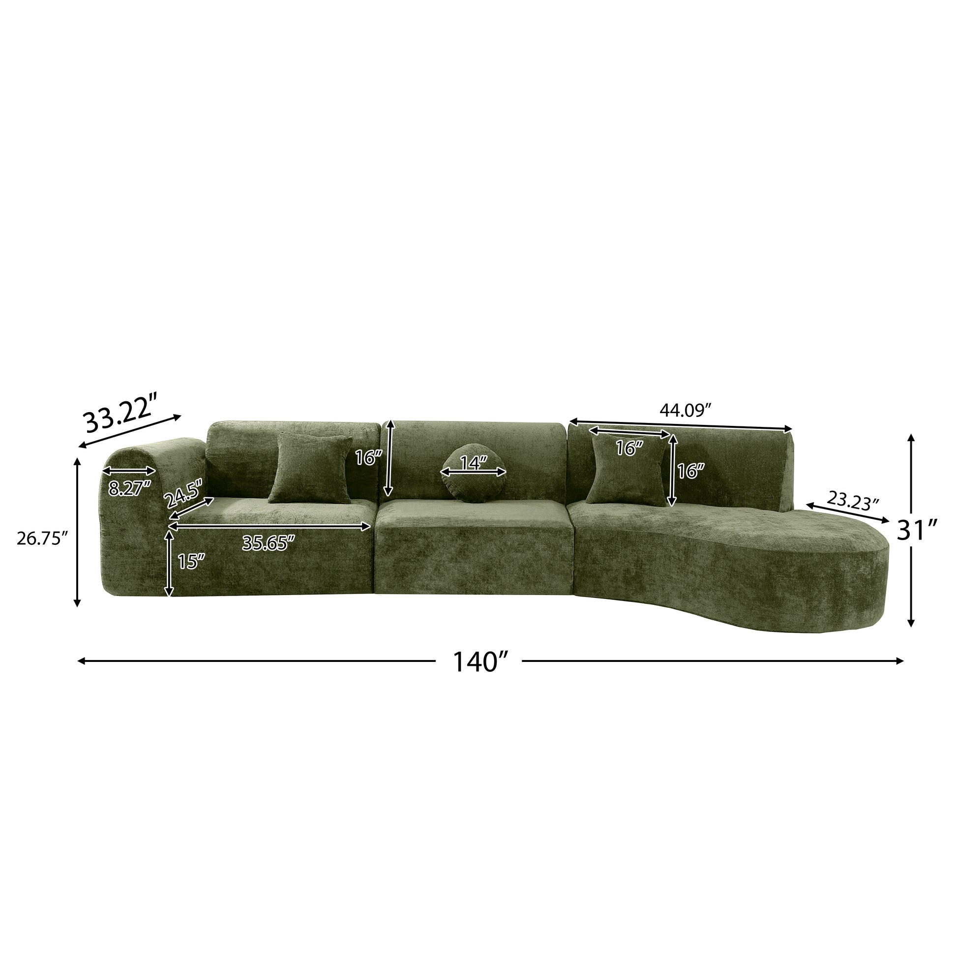 140" Modern Curved Sectional Sofa - Comfortable & Spacious Green