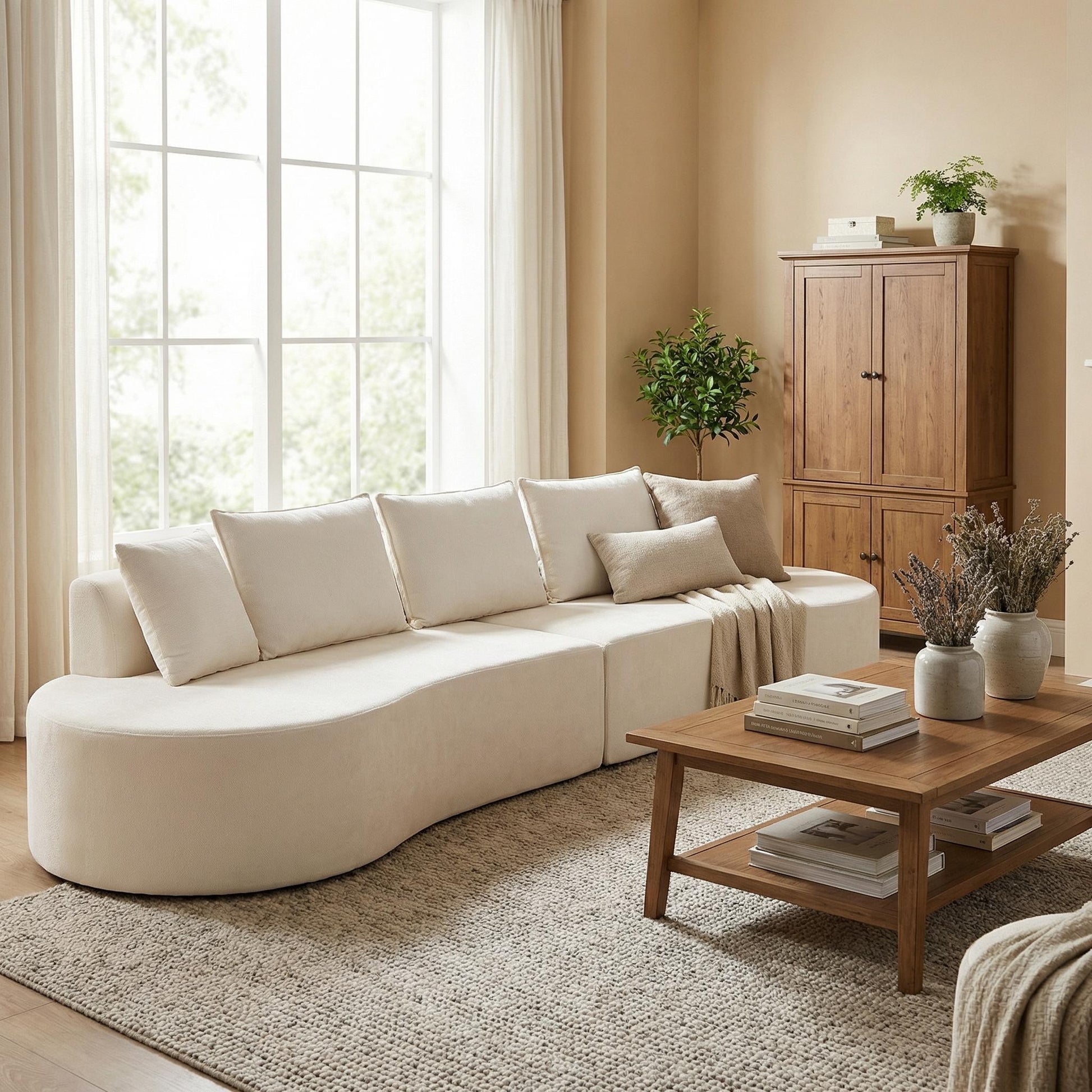 138.6" Modern Curved Modular Sectional Sofa with High-Density Fully Compressed Sponge, 2-Piece Set, Fully Assembled Left/Right Hand Facing, Perfect for Living Room, Lounge
