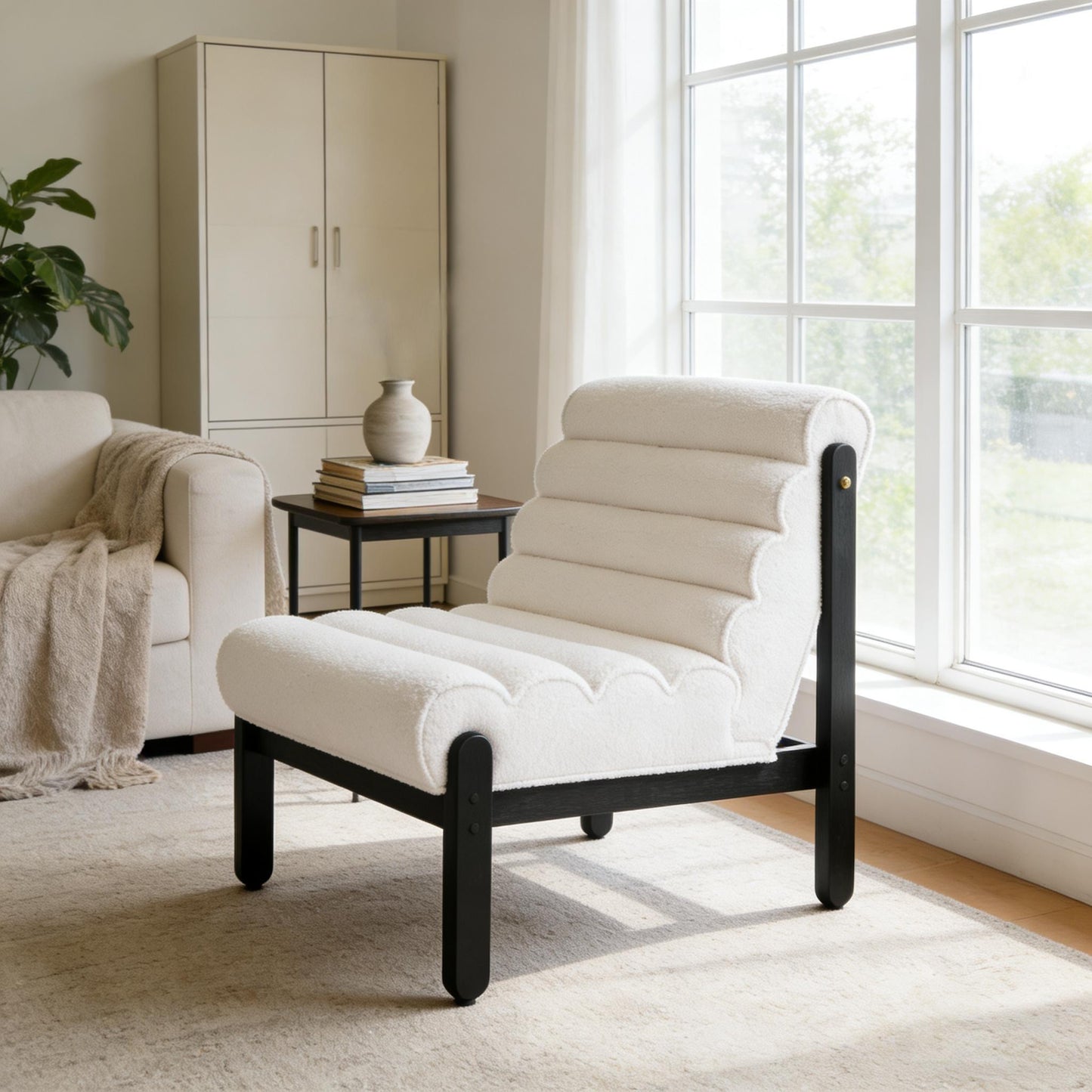 White Black Accent Chair - Plush Polyester Seating