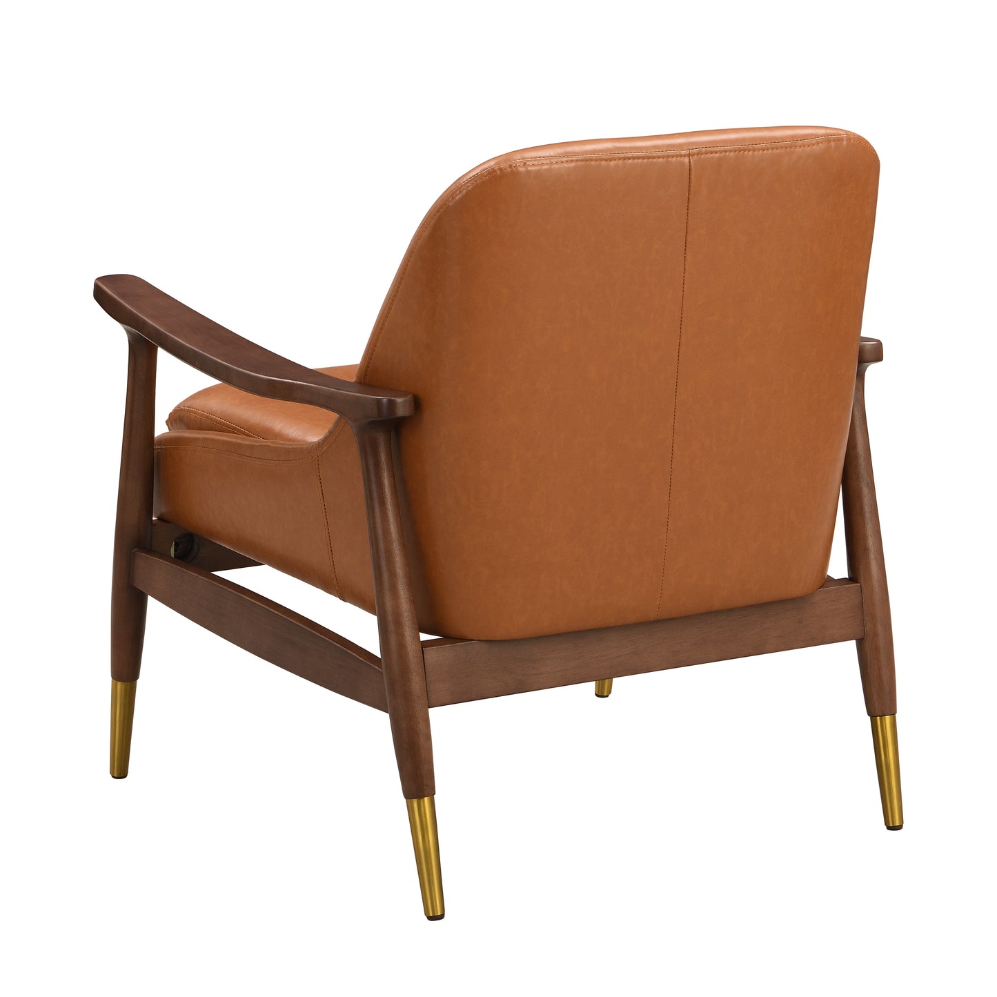 Brown Faux Leather Accent Chair - Solid Wood Frame for Living Room