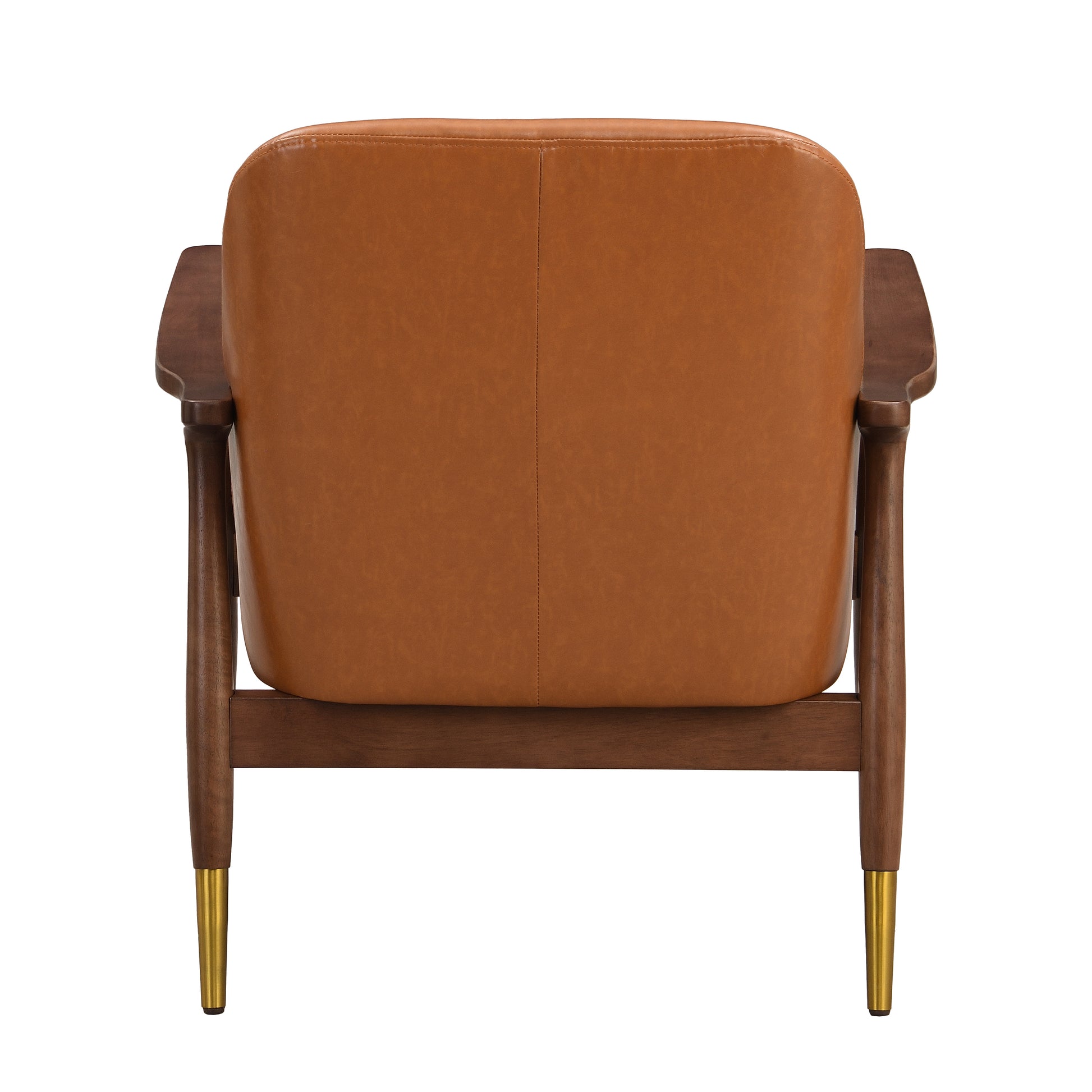 Brown Faux Leather Accent Chair - Solid Wood Frame for Living Room