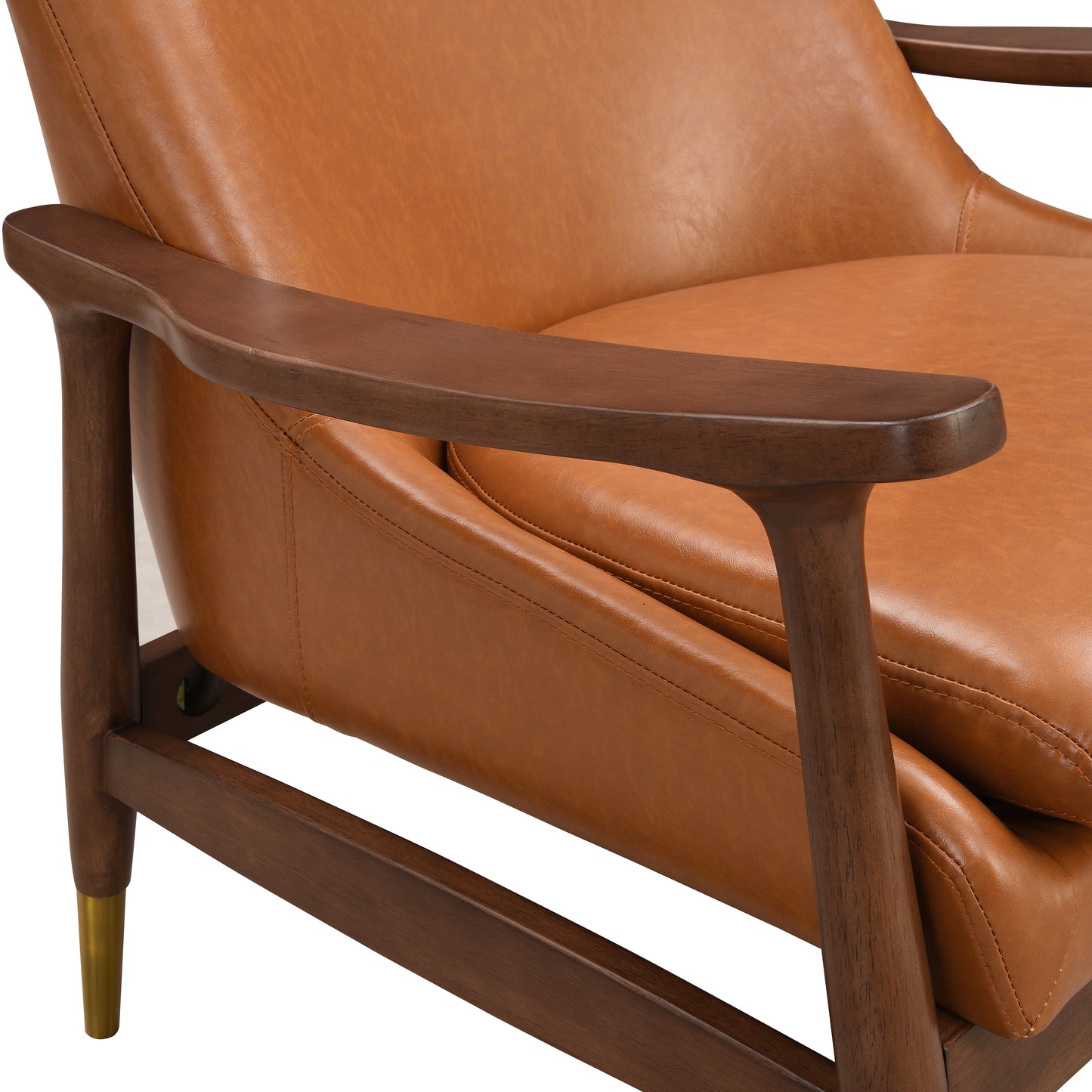 Brown Faux Leather Accent Chair - Solid Wood Frame for Living Room