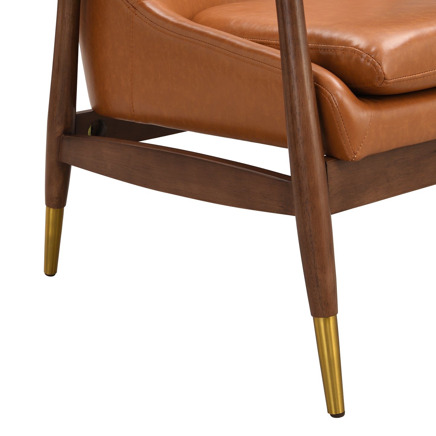 Brown Faux Leather Accent Chair - Solid Wood Frame for Living Room