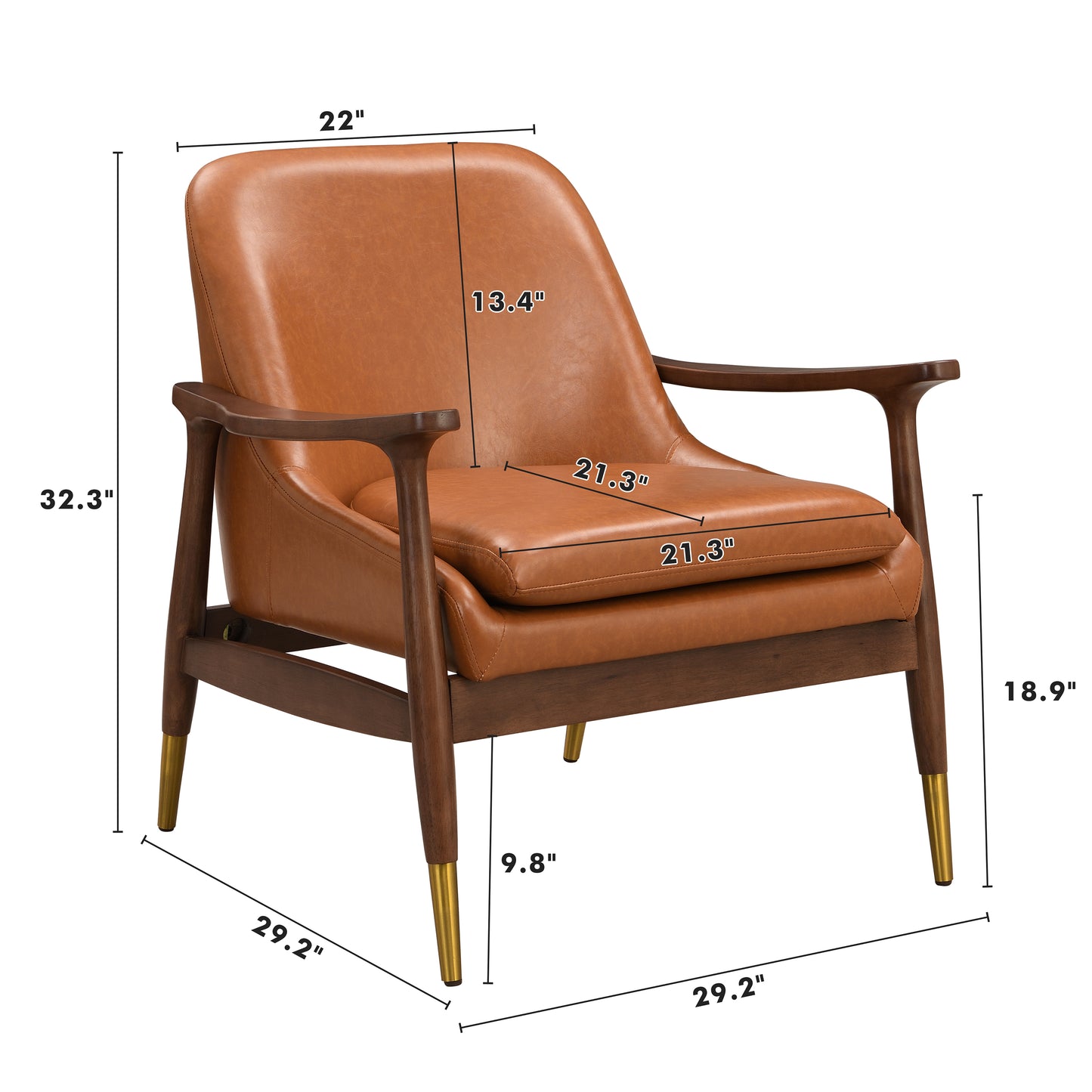 Brown Faux Leather Accent Chair - Solid Wood Frame for Living Room