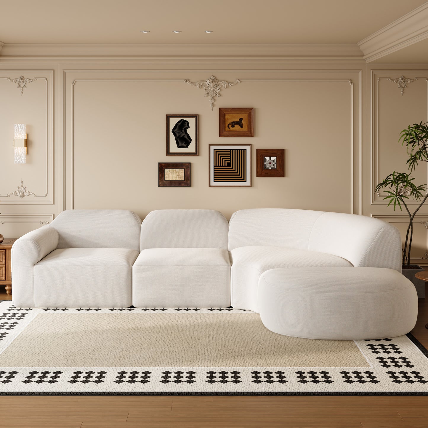 111" Modern Curved Sectional Sofa - Beige Foam Polyester, 3 Seat